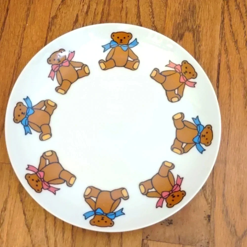 Vintage Japan Childs Porcelain Serving Set with Brown Bears with Bows